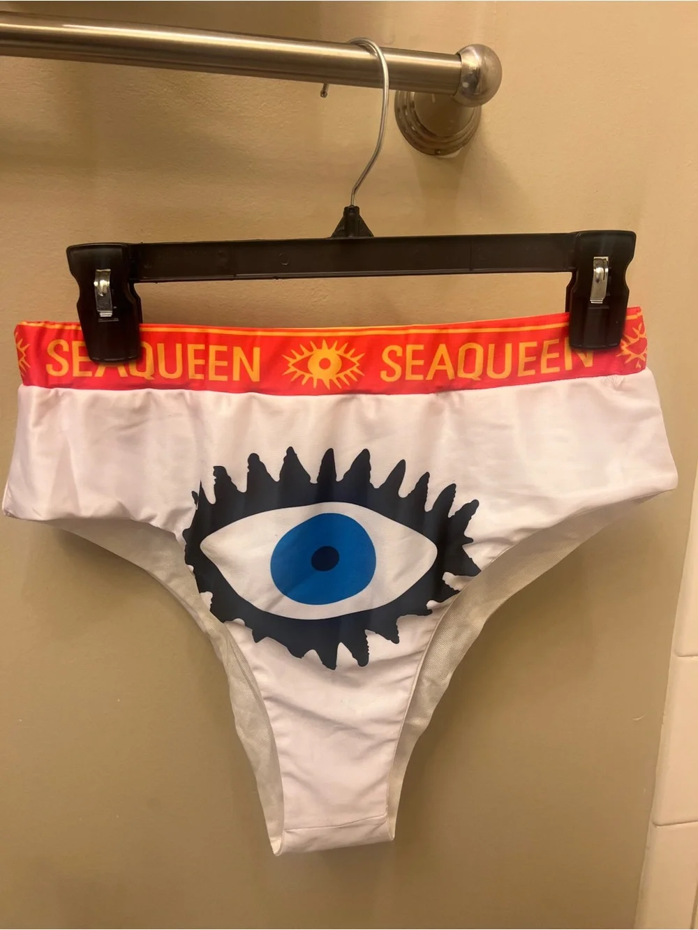 White Eye-Graphic High-Waist Bikini